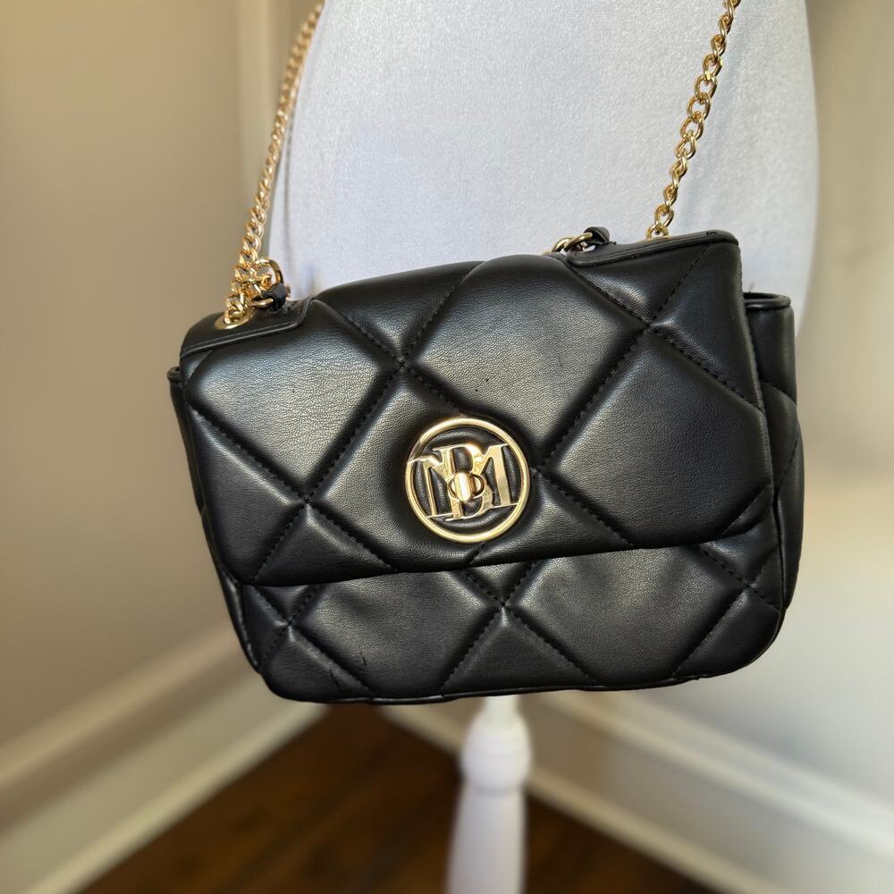 Badgley Mischka Quilted Bag Crossbody Purse Black Vegan Leather